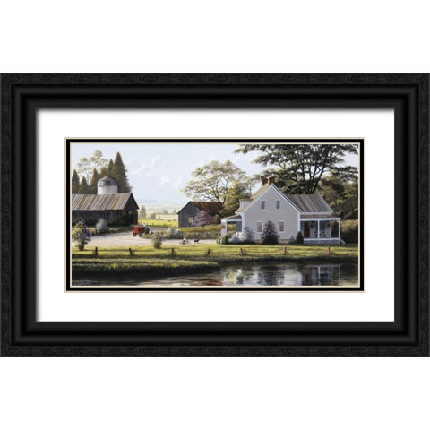 The Red Tractor Black Ornate Wood Framed Art Print with Double Matting by Saunders, Bill