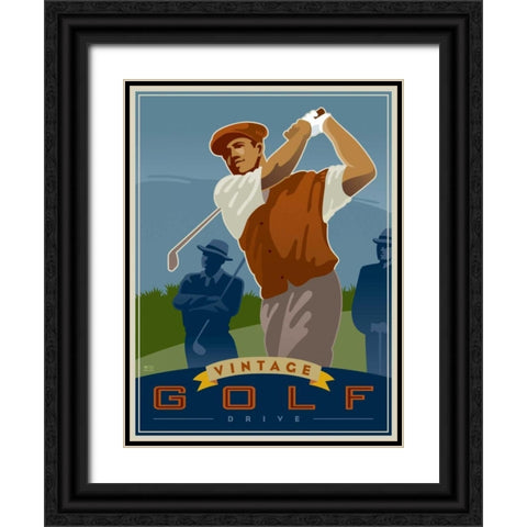 Vintage Golf - Drive Black Ornate Wood Framed Art Print with Double Matting by Huynh, Si