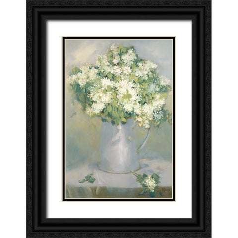 White Lilacs Black Ornate Wood Framed Art Print with Double Matting by Dern, Andrea