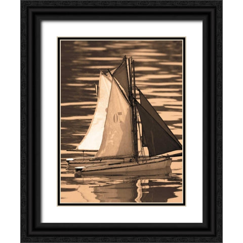 Les Petits Bateaux II Black Ornate Wood Framed Art Print with Double Matting by Gilboa, Marina Drasnin