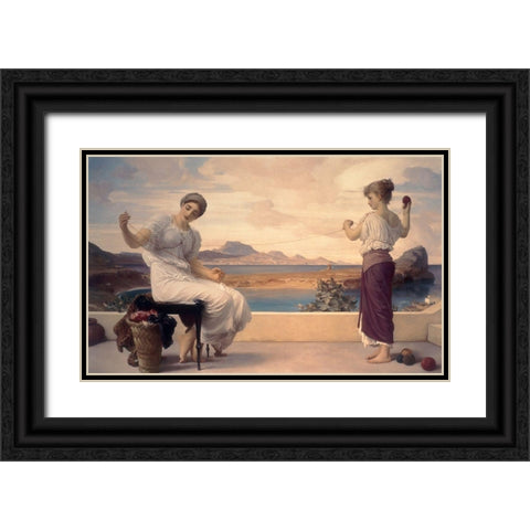 Winding the Skein Black Ornate Wood Framed Art Print with Double Matting by Leighton, Lord Frederic