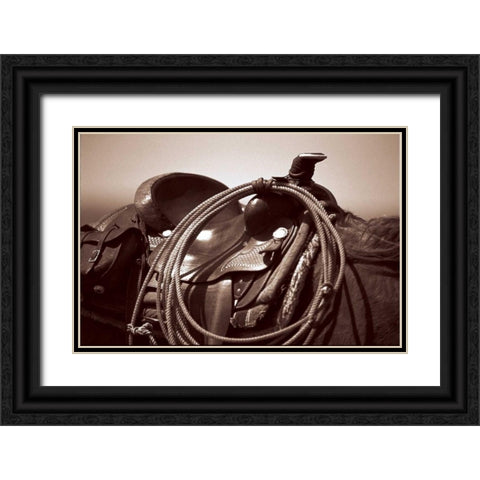 Saddling Black Ornate Wood Framed Art Print with Double Matting by OMara, James