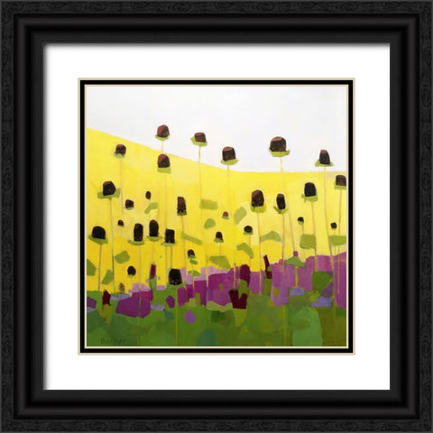 Coneflowers With Pink Black Ornate Wood Framed Art Print with Double Matting by Becker, Anne