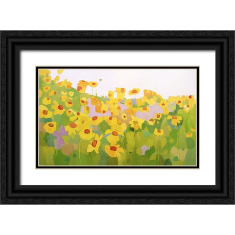 Field of Sunflowers Black Ornate Wood Framed Art Print with Double Matting by Becker, Anne