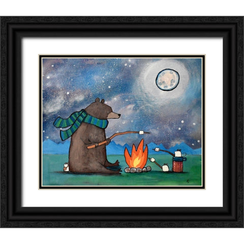Camping Bear Mouse Black Ornate Wood Framed Art Print with Double Matting by Doss, Andrea