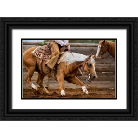 Cutting Horses Black Ornate Wood Framed Art Print with Double Matting by Dearing, Lisa
