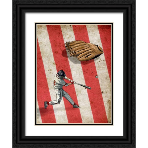 Amercan Sports-Baseball 2 Black Ornate Wood Framed Art Print with Double Matting by GraphINC Studio