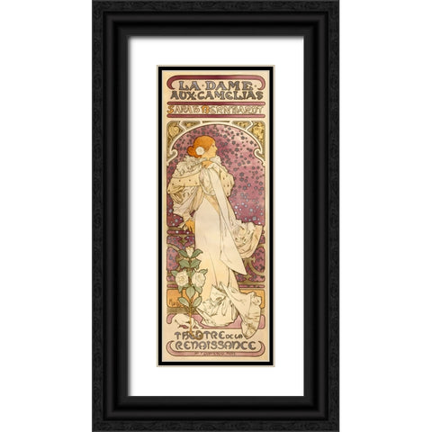 The Lady of the Camellias - Sarah Bernhardt, 1896 Black Ornate Wood Framed Art Print with Double Matting by Mucha, Alphonse