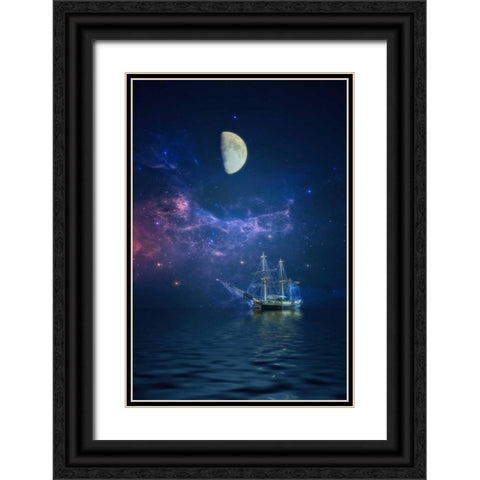 By Way of The Moon and Stars Black Ornate Wood Framed Art Print with Double Matting by Rivera, John