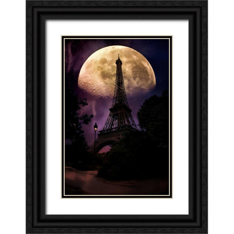 Moonlight in Paris Black Ornate Wood Framed Art Print with Double Matting by Rivera, John