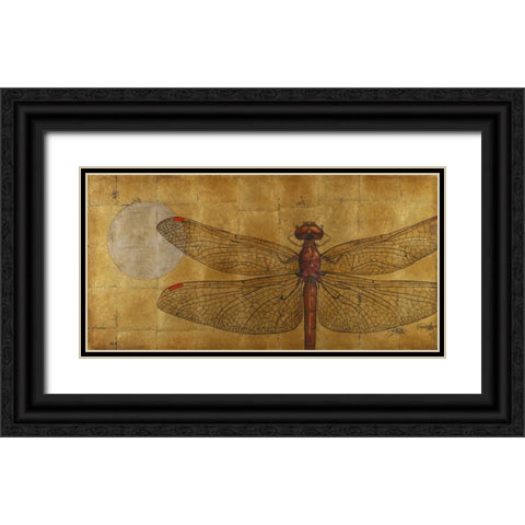 Dragonfly on Gold Black Ornate Wood Framed Art Print with Double Matting by Pinto, Patricia