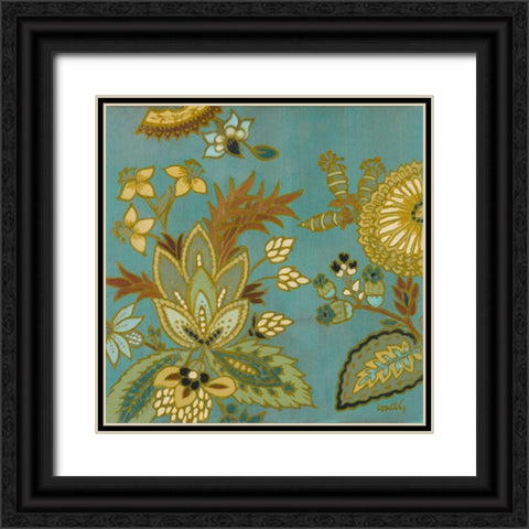 European Floral on Teal I Black Ornate Wood Framed Art Print with Double Matting by Loreth, Lanie