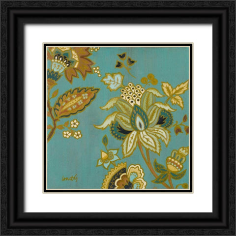 European Floral on Teal II Black Ornate Wood Framed Art Print with Double Matting by Loreth, Lanie