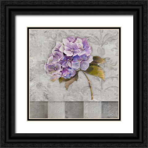 Hydrangeas and Stripes II Black Ornate Wood Framed Art Print with Double Matting by Pinto, Patricia