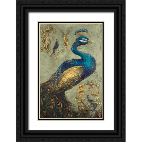 Peacock on Sage I Black Ornate Wood Framed Art Print with Double Matting by Hakimipour, Tiffany