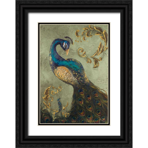 Peacock on Sage II Black Ornate Wood Framed Art Print with Double Matting by Hakimipour, Tiffany