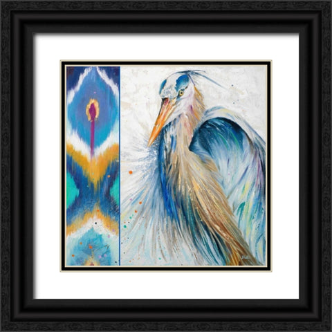 Blue Heron Ikat II Black Ornate Wood Framed Art Print with Double Matting by Pinto, Patricia