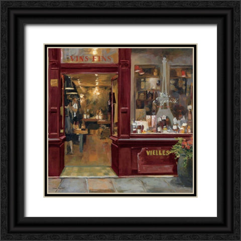 Parisian Wine Shop Red Crop Black Ornate Wood Framed Art Print with Double Matting by Hageman, Marilyn