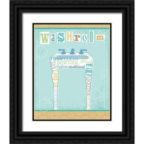 Bathroom Words Sink II Black Ornate Wood Framed Art Print with Double Matting by Pela Studio