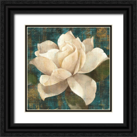 Gardenia Blossom Turquoise Black Ornate Wood Framed Art Print with Double Matting by Hristova, Albena
