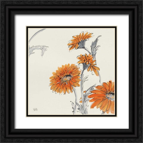 Orange Gerbera I Black Ornate Wood Framed Art Print with Double Matting by Paschke, Chris