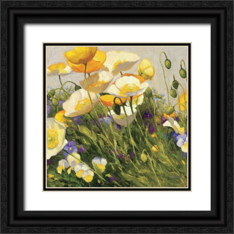Poppies and Pansies I Black Ornate Wood Framed Art Print with Double Matting by Novak, Shirley