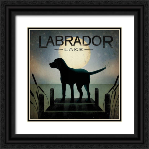 Moonrise Black Dog - Labrador Lake Black Ornate Wood Framed Art Print with Double Matting by Fowler, Ryan