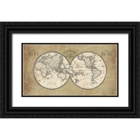 French World Map Black Ornate Wood Framed Art Print with Double Matting by Schlabach, Sue