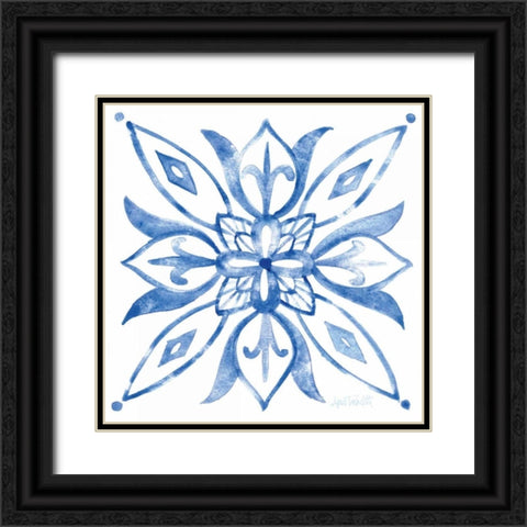 Tile Stencil II Blue Black Ornate Wood Framed Art Print with Double Matting by Tavoletti, Anne