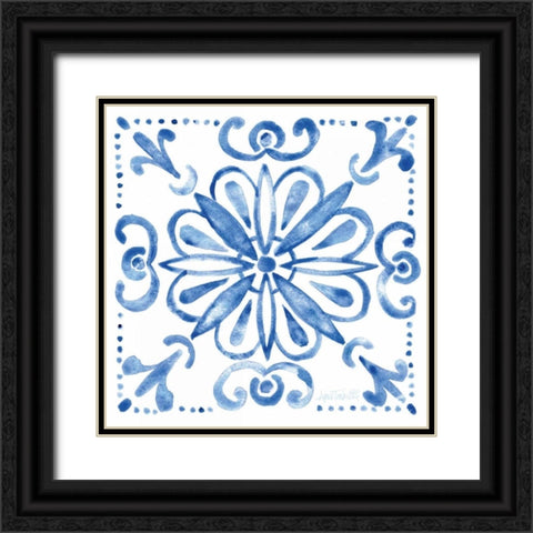 Tile Stencil IV Blue Black Ornate Wood Framed Art Print with Double Matting by Tavoletti, Anne