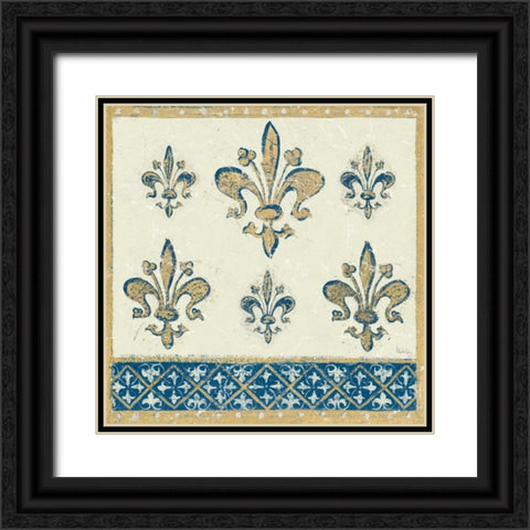 Regal Fleur de Lis Indigo and Cream Black Ornate Wood Framed Art Print with Double Matting by Meloushka Designs