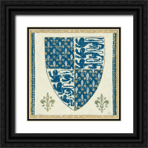 Regal Shield Indigo and Cream Black Ornate Wood Framed Art Print with Double Matting by Meloushka Designs