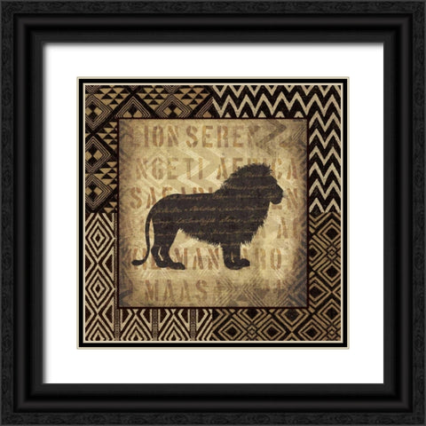 African Wild Lion Border Black Ornate Wood Framed Art Print with Double Matting by Wild Apple Portfolio