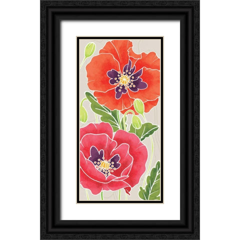 Sunshine Poppies Panel I Black Ornate Wood Framed Art Print with Double Matting by DeNeige, Elyse