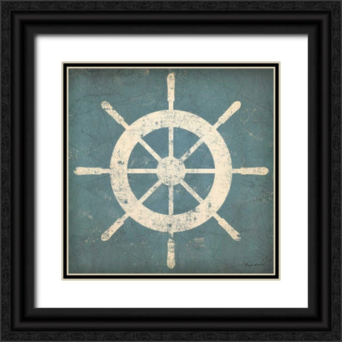 Nautical Shipwheel Blue Black Ornate Wood Framed Art Print with Double Matting by Fowler, Ryan