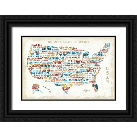 US City Map Black Ornate Wood Framed Art Print with Double Matting by Mullan, Michael