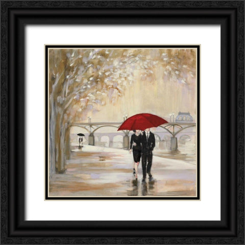 Romantic Paris III Red Umbrella Black Ornate Wood Framed Art Print with Double Matting by Purinton, Julia