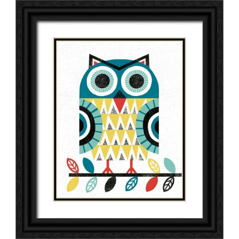 Folk Lodge Owl V2 Teal Black Ornate Wood Framed Art Print with Double Matting by Mullan, Michael