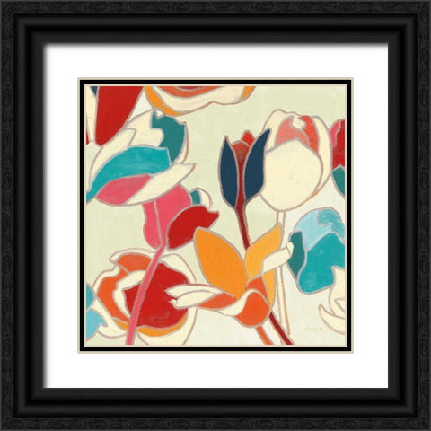 Cloisonne Tulipe II Turquoise and Indigo Vignette Black Ornate Wood Framed Art Print with Double Matting by Novak, Shirley