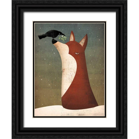 Fox and Mistletoe Black Ornate Wood Framed Art Print with Double Matting by Fowler, Ryan