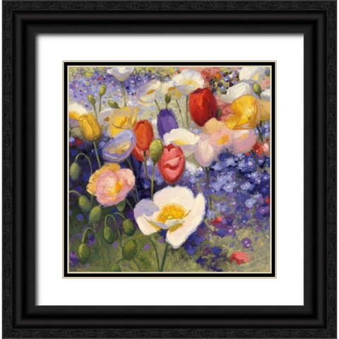 Tulips and Poppy Party Black Ornate Wood Framed Art Print with Double Matting by Novak, Shirley