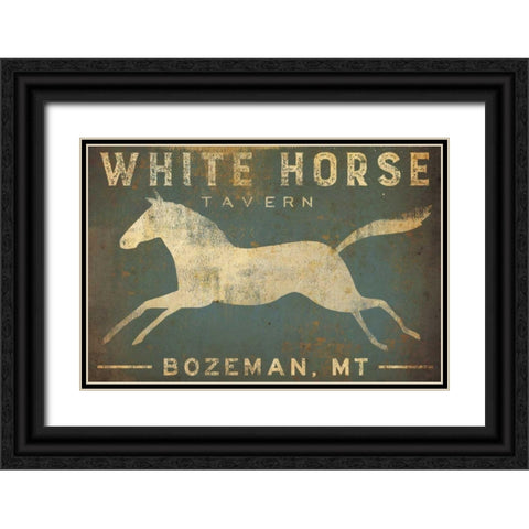 White Horse Running Black Ornate Wood Framed Art Print with Double Matting by Fowler, Ryan