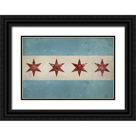 Chicago Flag Black Ornate Wood Framed Art Print with Double Matting by Fowler, Ryan