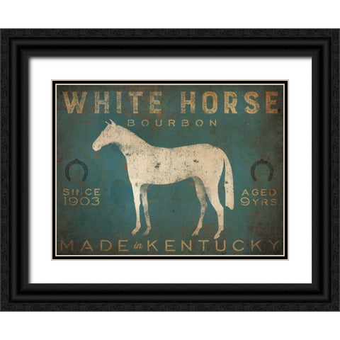 White Horse with Words Blue Black Ornate Wood Framed Art Print with Double Matting by Fowler, Ryan