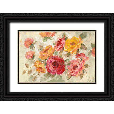 Brushy Roses Black Ornate Wood Framed Art Print with Double Matting by Vassileva, Silvia