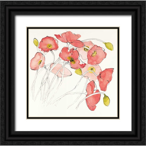 Black Line Poppies II Watercolor Black Ornate Wood Framed Art Print with Double Matting by Novak, Shirley