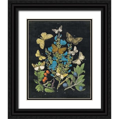 Butterfly Bouquet on Black II Black Ornate Wood Framed Art Print with Double Matting by Wild Apple Portfolio