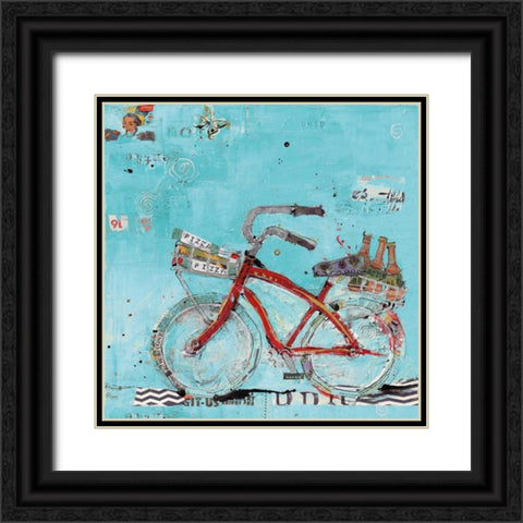 Pizza and Beer Blue Black Ornate Wood Framed Art Print with Double Matting by Day, Kellie