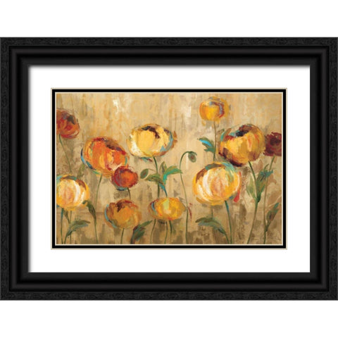 Joyful Ranunculi Black Ornate Wood Framed Art Print with Double Matting by Vassileva, Silvia