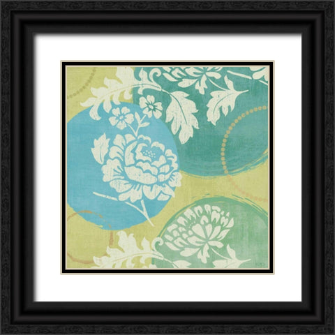 Floral Decal Turquoise I Black Ornate Wood Framed Art Print with Double Matting by Charron, Veronique